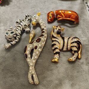 Elegant Animal Brooch Set - Gold, Silver, Orange